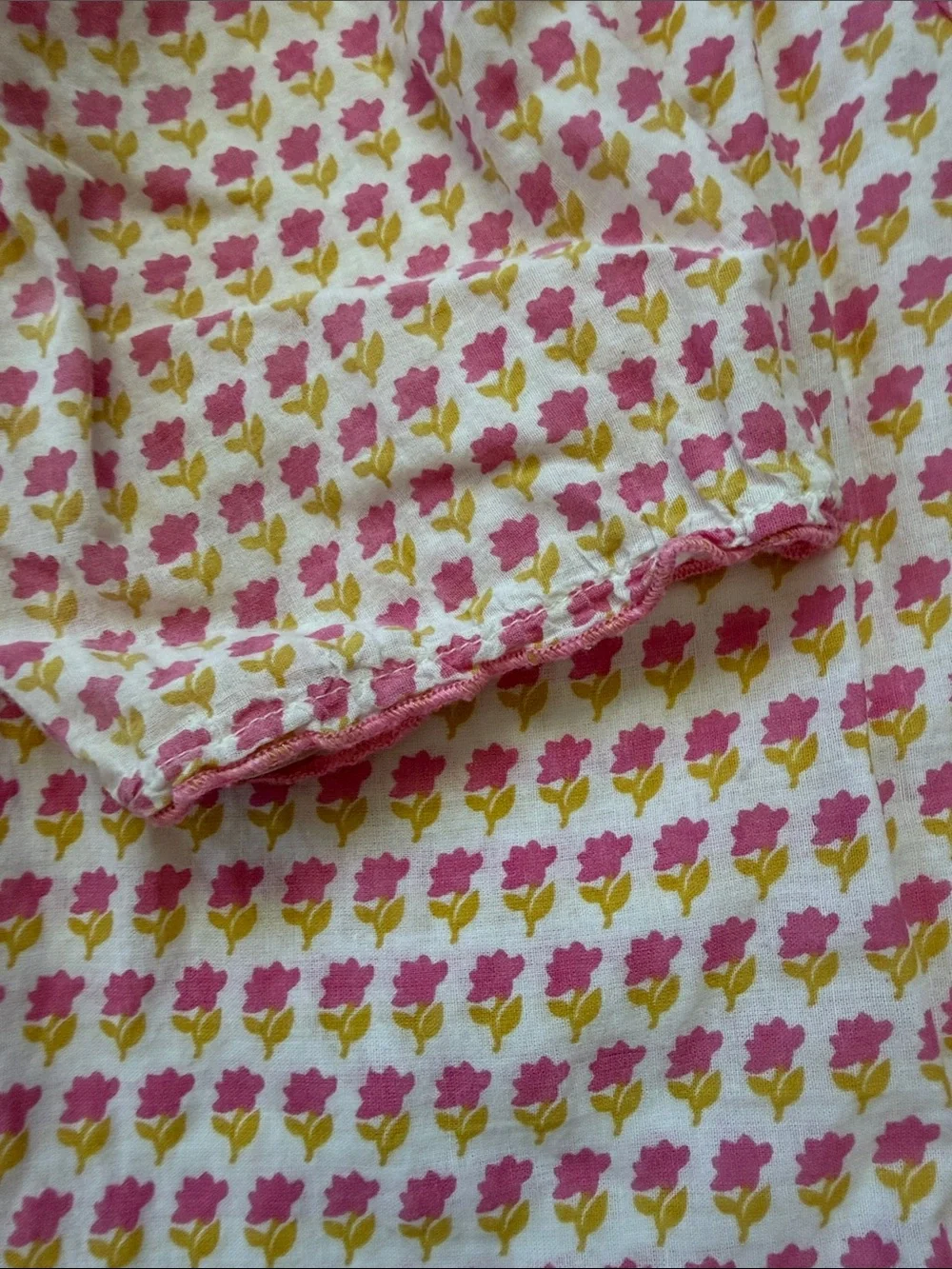 Pink Chicken Pink/Yellow Floral Block Print Cotton Embroidered Tunic Dress Sz 5y